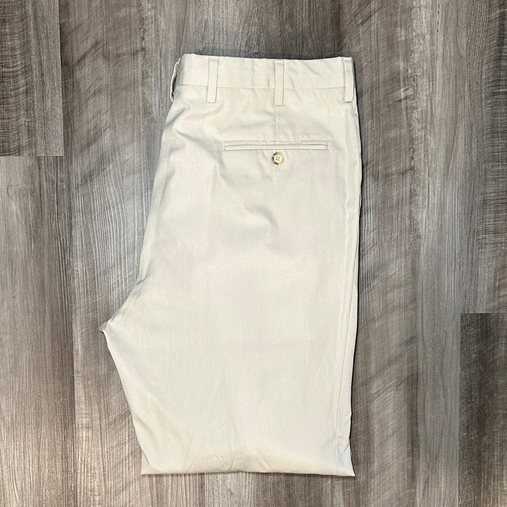Berle Pleated Performance Chino Khaki Trousers - 37